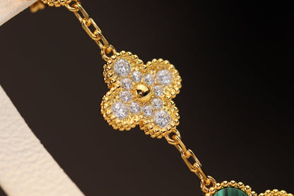 [GALE] Kleeblatt-Ohrringe, Gold, Malachit, Diamant, 3 Motive