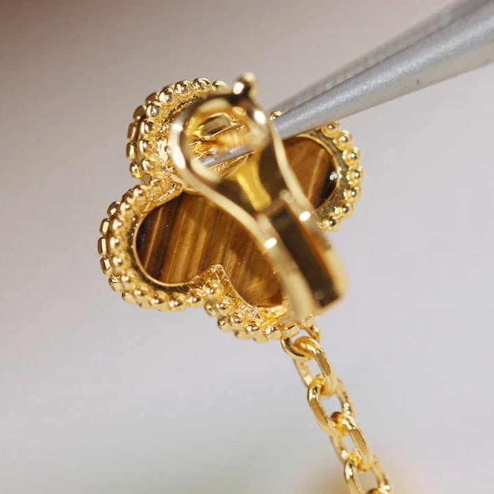 [GALE]CLOVER 2 MOTIF TIGER EYE CARNELIAN OHREN