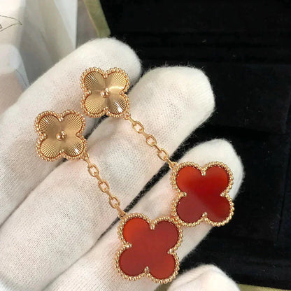 [GALE]CLOVER 2 MOTIF LASER CARNELIAN EARRINGS