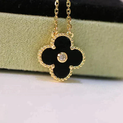 [GALE]CLOVER 15MM DIAMOND ONYX NECKLACE