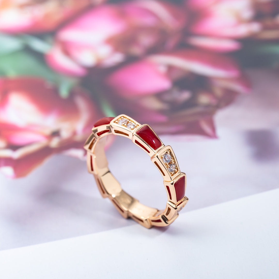 [GALE]SERPENTI RING PINK GOLD CARNELIAN DIAMOND 3MM