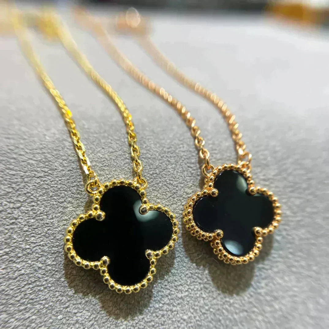 [GALE]CLOVER 15MM BLACK ONYX SINGLE FLOWER NECKLACE