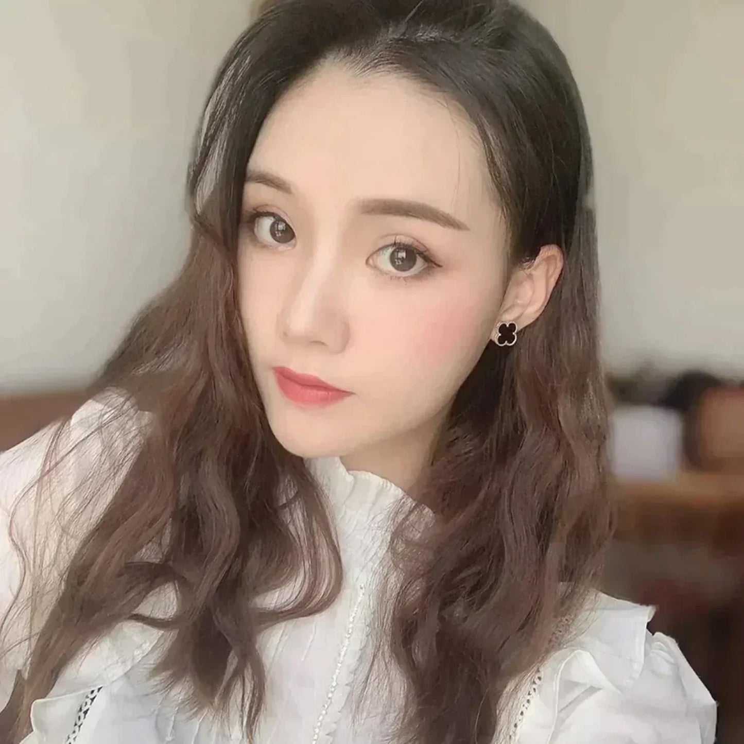 [GALE]CLOVER MEDIUM 1 MOTIFS  ONYX STUD EARRINGS