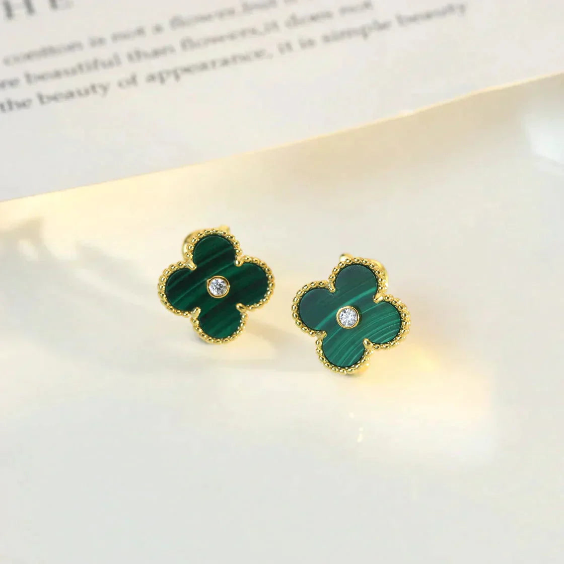 [GALE]CLOVER MEDIUM 1 MOTIFS MALACHITE DIAMOND EARRINGS