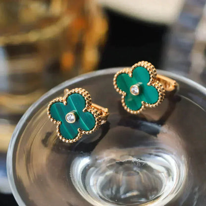 [GALE]CLOVER MEDIUM 1 MOTIFS MALACHITE DIAMOND EARRINGS