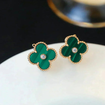 [GALE]CLOVER MEDIUM 1 MOTIFS MALACHITE DIAMOND EARRINGS