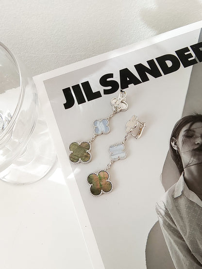 [GALE]CLOVER 3 MOTIFS CHALCEDONY DARK MOP SILBER OHREN