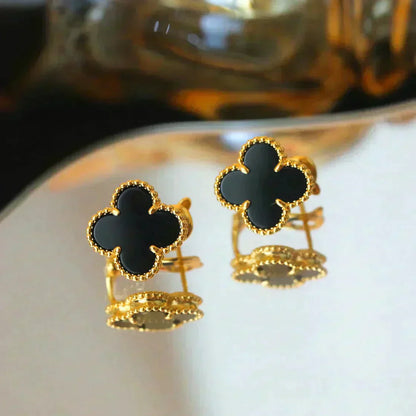 [GALE]CLOVER MEDIUM 1 MOTIFS  ONYX STUD EARRINGS