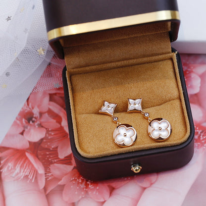 [GALE]Ohrringe mit Stern und Sonne, rosafarbener Gold-Perlmutt-Anhänger