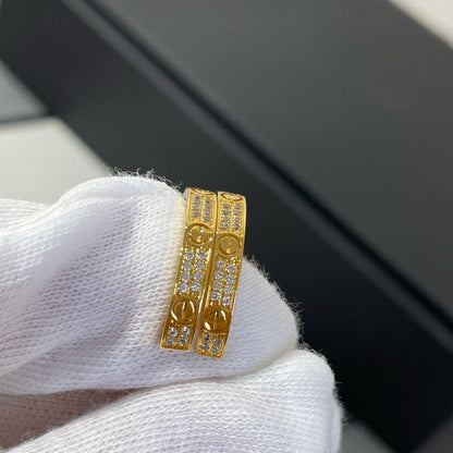 [GALE]ラブ ダイヤモンド ゴールド フープ イヤリング