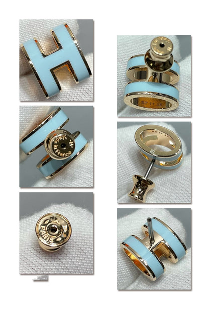 [GALE]POP H SKY BLUE STUD EARRINGS