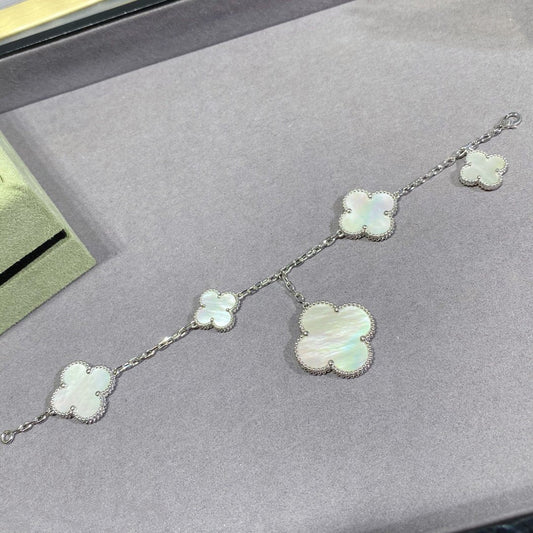 [GALE]CLOVER 5 MOTIF WEISSER MOP SILBERNES ARMBAND