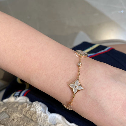 [GALE]STAR AND SUN 4 MOTIF WHITE MOP PINK GOLD BRACELET