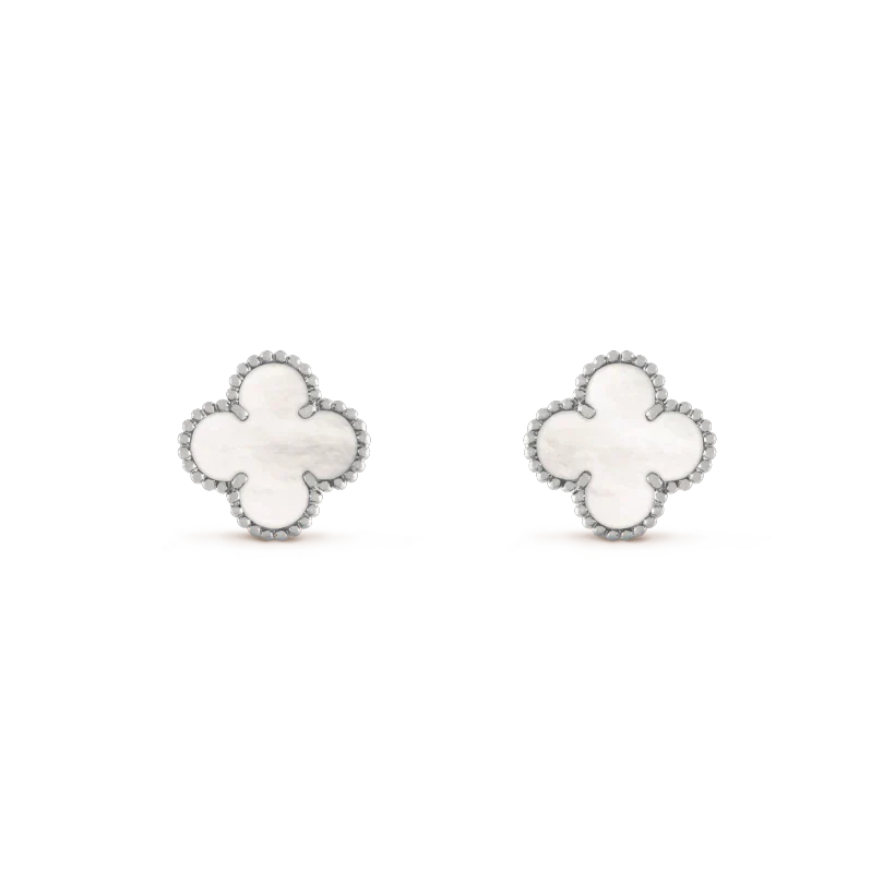[GALE]CLOVER MEDIUM 1 MOTIFS  WHITE MOP EARRINGS SILVER