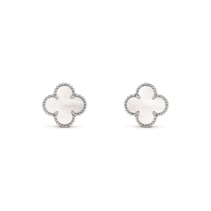 [GALE]CLOVER MEDIUM 1 MOTIFS  WHITE MOP EARRINGS SILVER