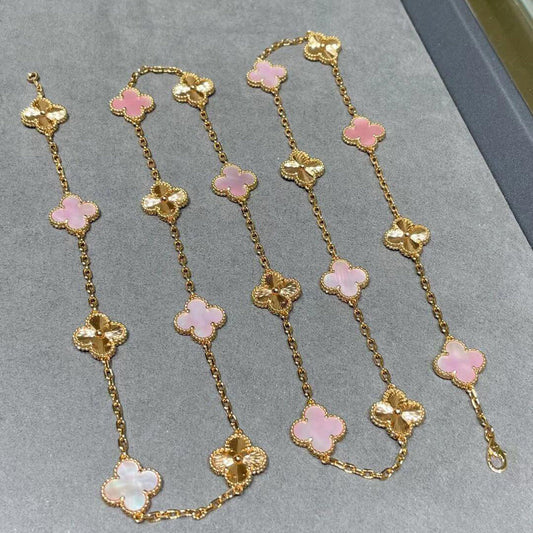 [GALE]CLOVER 20 MOTIFS LASER PINK MOP NECKLACE