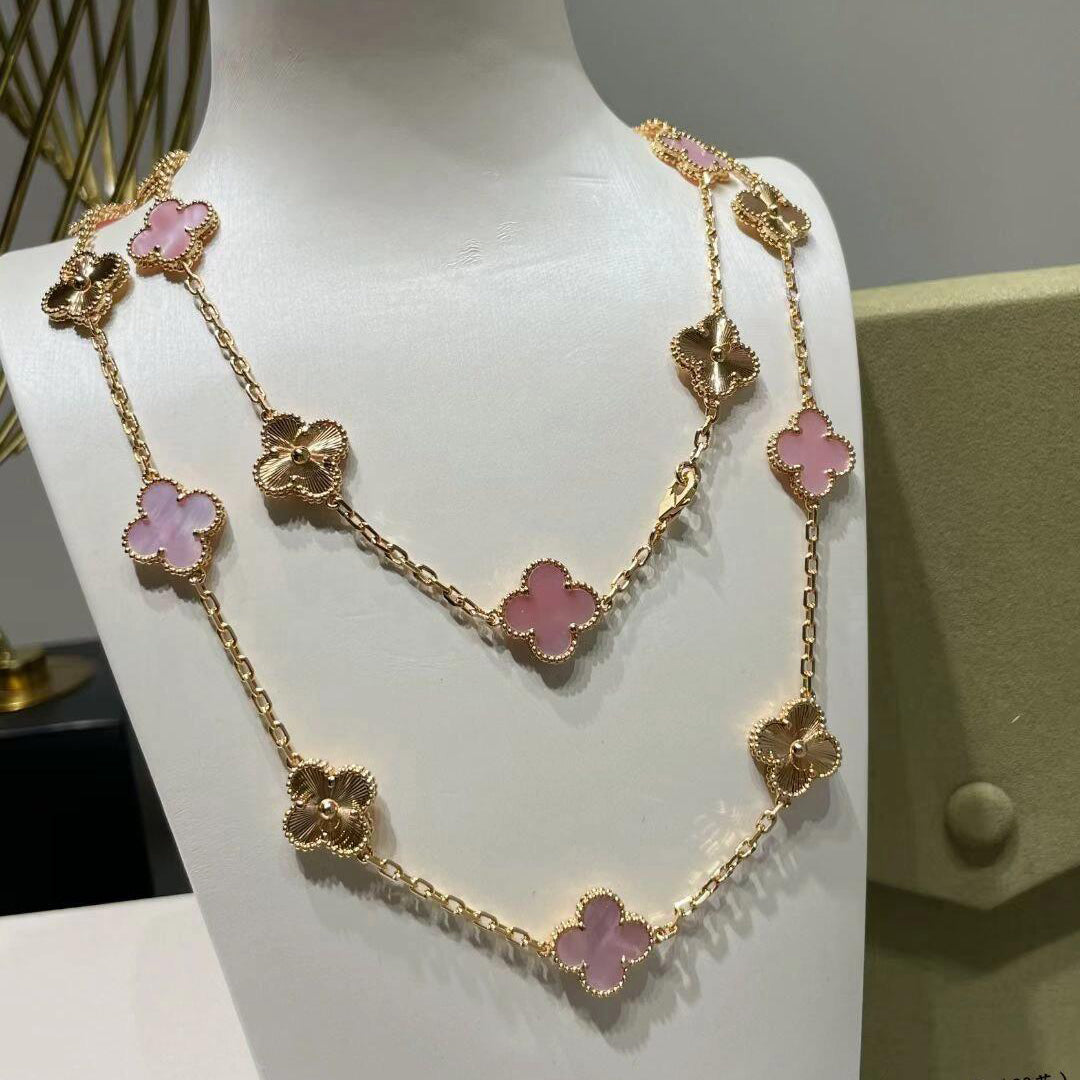 [GALE]CLOVER 20 MOTIFS LASER PINK MOP NECKLACE
