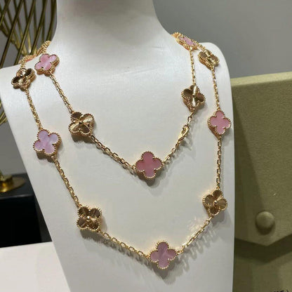 [GALE]CLOVER 20 MOTIFS LASER PINK MOP NECKLACE