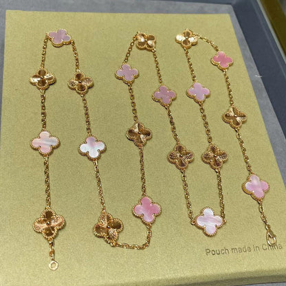 [GALE]CLOVER 20 MOTIFS LASER PINK MOP NECKLACE