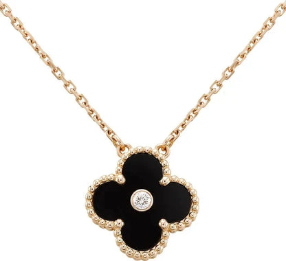[GALE]CLOVER 15MM DIAMOND ONYX NECKLACE