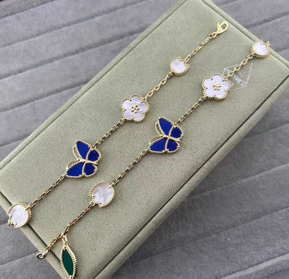 [GALE]LUCKY SPRING GOLD BLUESTONE WHITE MOTHER-OF-PEARL BRACELET