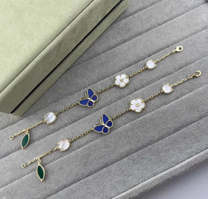 [GALE]LUCKY SPRING GOLD BLUESTONE WHITE MOTHER-OF-PEARL BRACELET