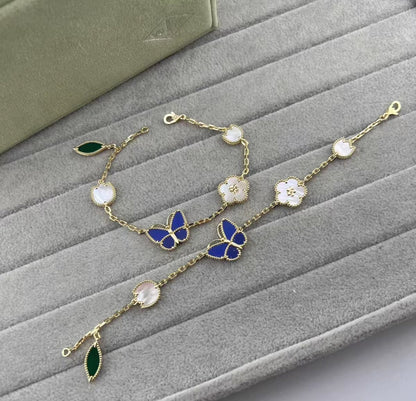 [GALE]LUCKY SPRING GOLD BLUESTONE WHITE MOTHER-OF-PEARL BRACELET