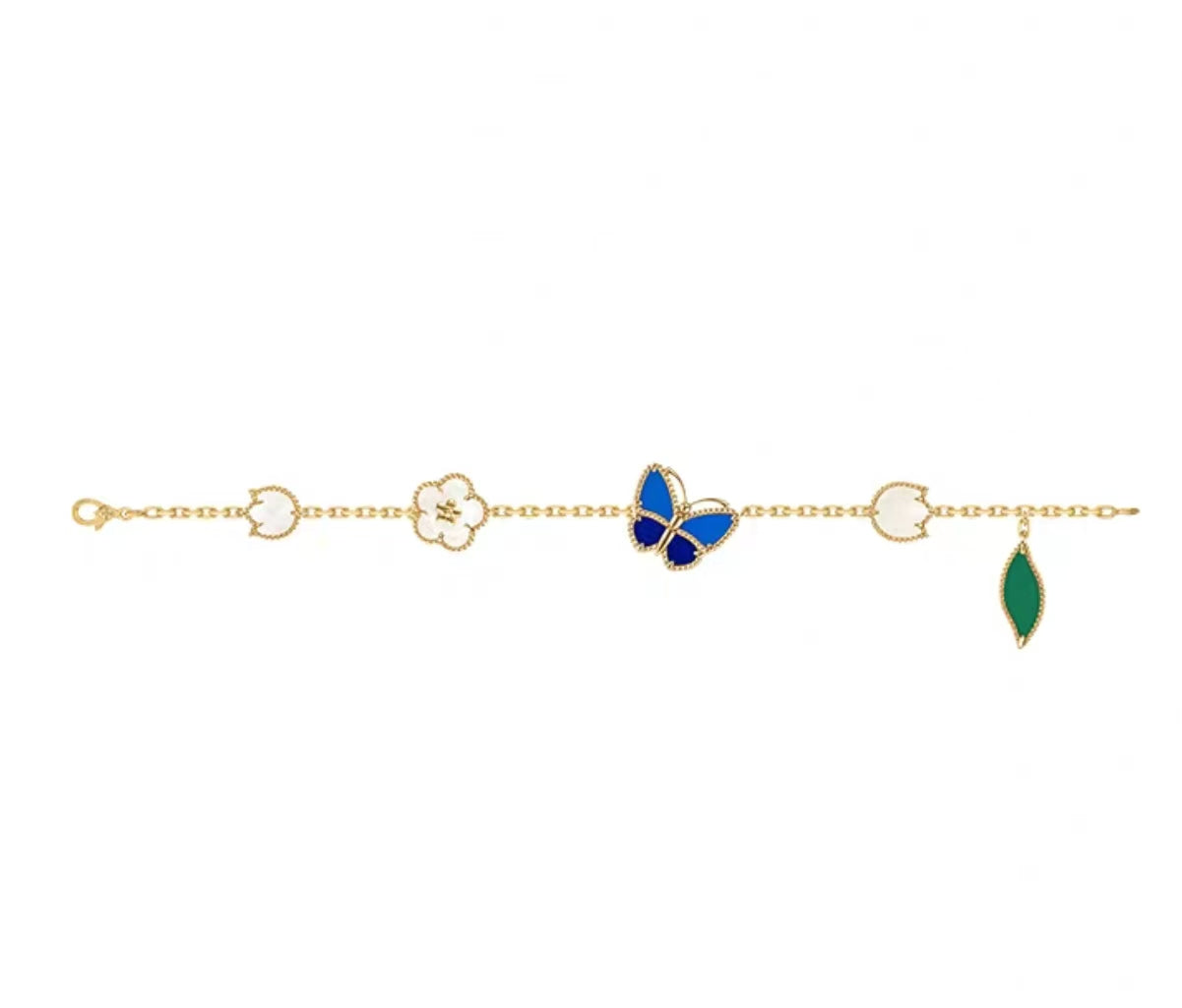 [GALE]LUCKY SPRING GOLD BLUESTONE WHITE MOTHER-OF-PEARL BRACELET