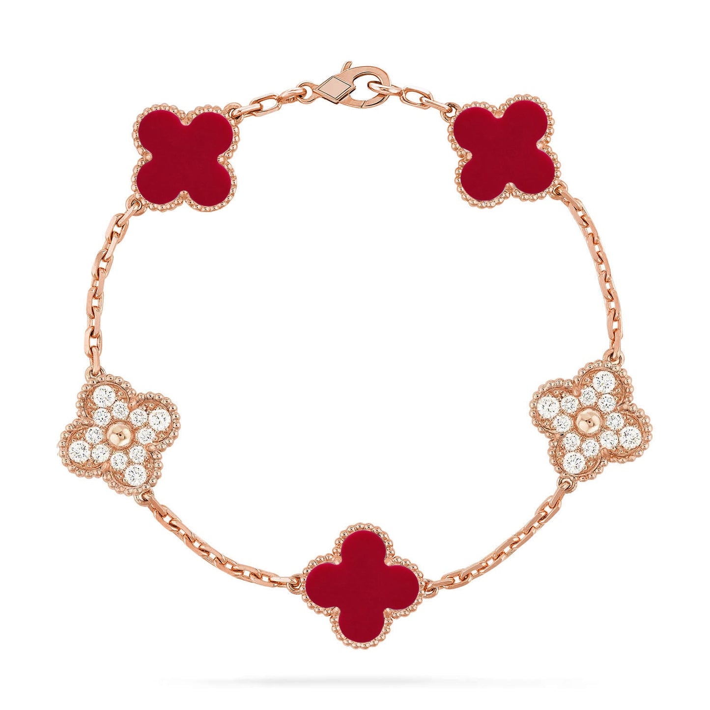 [GALE] CLOVER 5 MOTIF RED CORNELIAN BRACELET COLLECTION