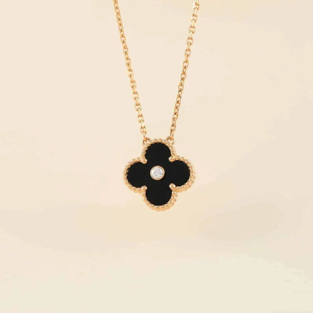 [GALE]CLOVER 15MM DIAMOND ONYX NECKLACE