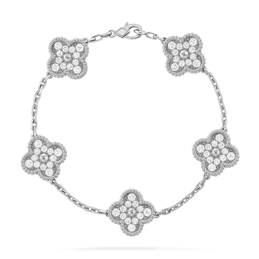 [GALE]CLOVER 5 MOTIFS  DIAMOND BRACELET SILVER