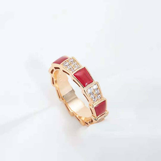 [GALE]SERPENTI RING PINK GOLD CARNELIAN DIAMOND PAVED 4MM
