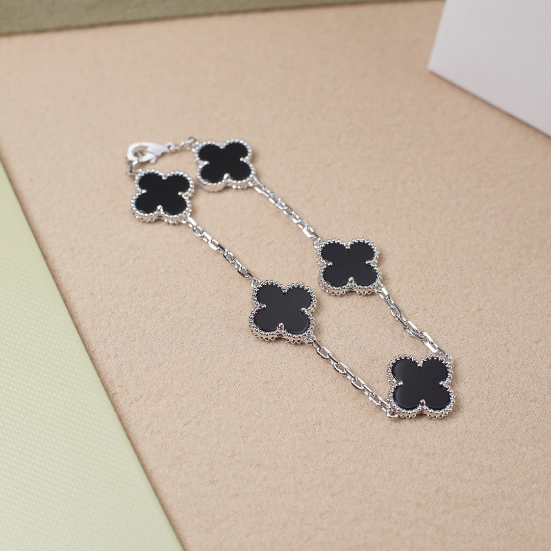 [GALE]CLOVER 5 MOTIF ONYXS  BRACELET SILVER