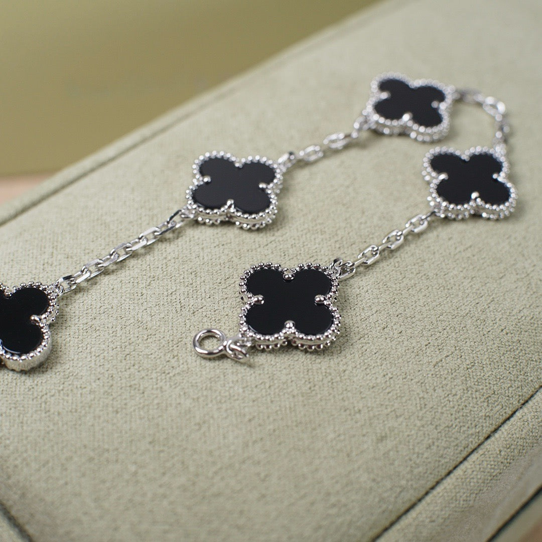 [GALE]CLOVER 5 MOTIF ONYXS  BRACELET SILVER