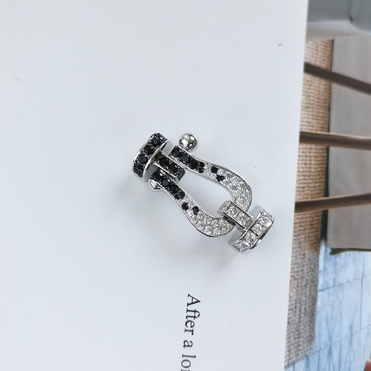 [GALE]FORCE Großes Hufeisen Schwarz Weiß Diamantarmband Silber