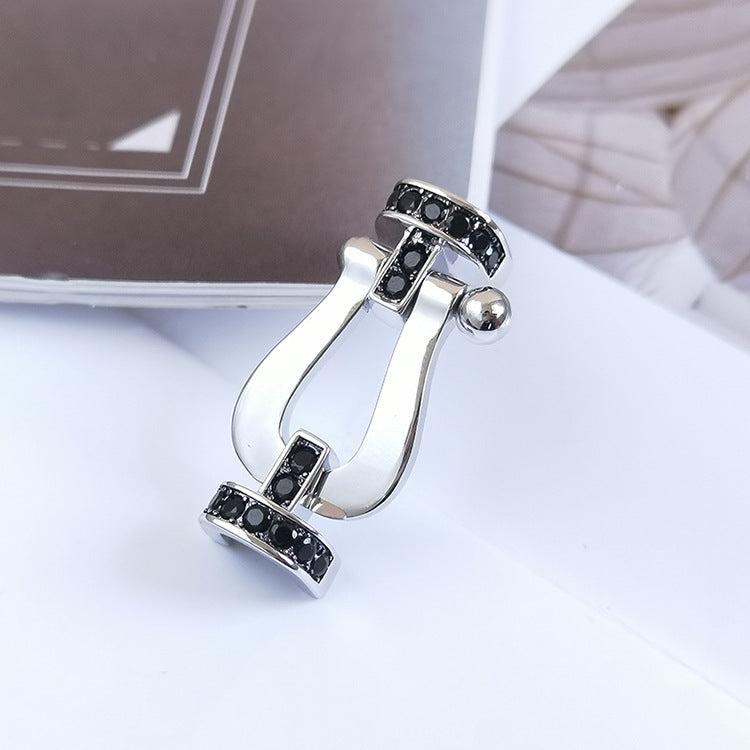 [GALE]FORCE Großes Hufeisen Schwarzes Diamantarmband Silber