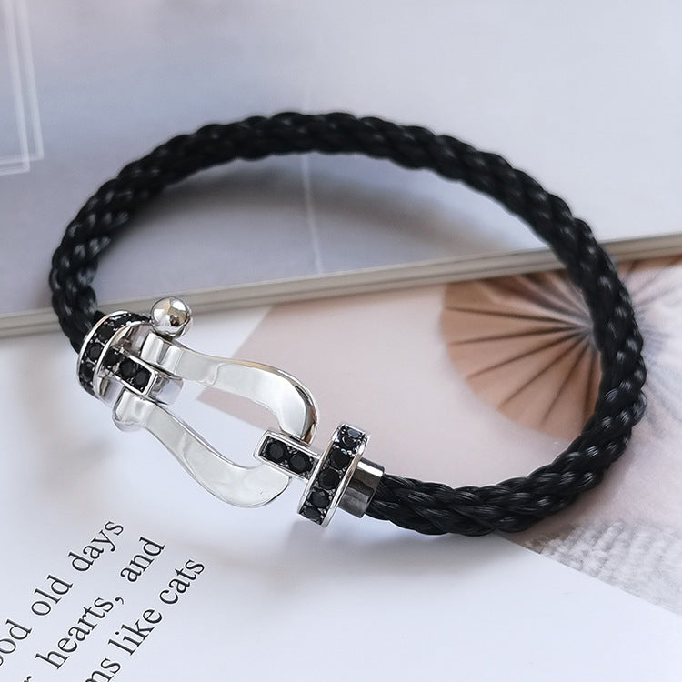 [GALE]FORCE Großes Hufeisen Schwarzes Diamantarmband Silber