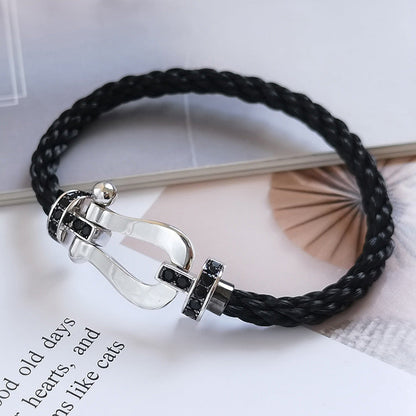 [GALE]FORCE Großes Hufeisen Schwarzes Diamantarmband Silber