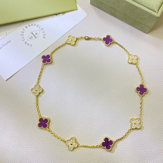 [GALE]CLOVER 10 MOTIFS  PURPLE VIOLET DIAMOND NECKLACE