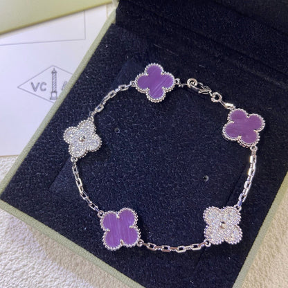 [GALE]CLOVER 5 MOTIVES PURPLE VIOLETT DIAMANT-ARMBAND