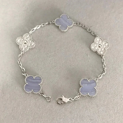 [GALE]CLOVER  5 MOTIF DIAMOND PURPLE CHALCEDONY BRACELET SILVER