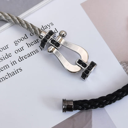 [GALE]FORCE Großes Hufeisen Schwarzes Diamantarmband Silber