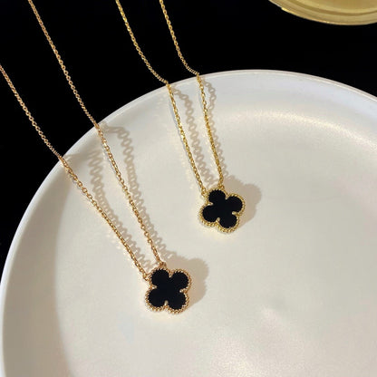 [GALE]CLOVER 15MM BLACK ONYX SINGLE FLOWER NECKLACE