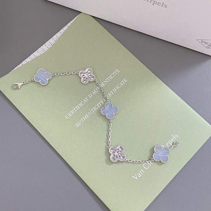 [GALE]CLOVER  5 MOTIF DIAMOND PURPLE CHALCEDONY BRACELET SILVER