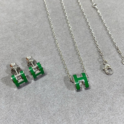 [GALE]POP H GREEN NECKLACE SILVER AND GOLD
