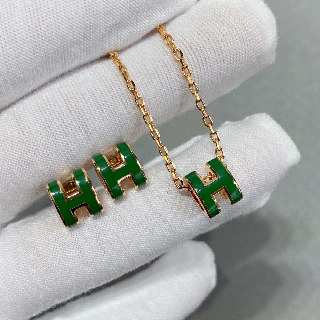 [GALE]POP H GREEN NECKLACE SILVER AND GOLD