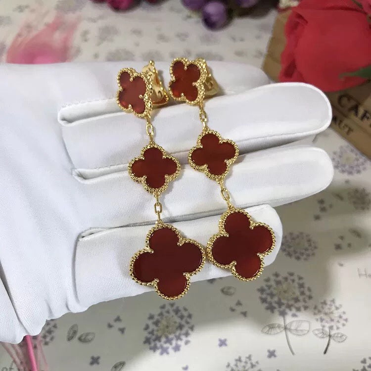 [GALE]CLOVER 3 MOTIF CARNELIAN DROP EARRINGS