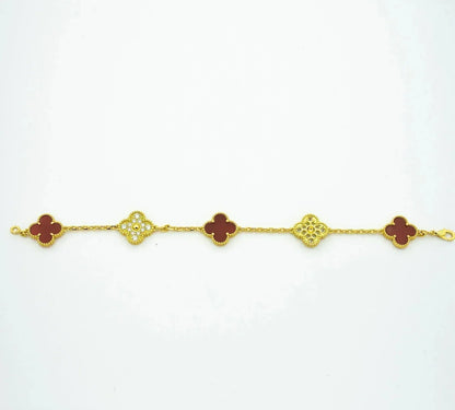 [GALE]CLOVER 5 MOTIFS CARNELIAN DIAMOND BRACELET