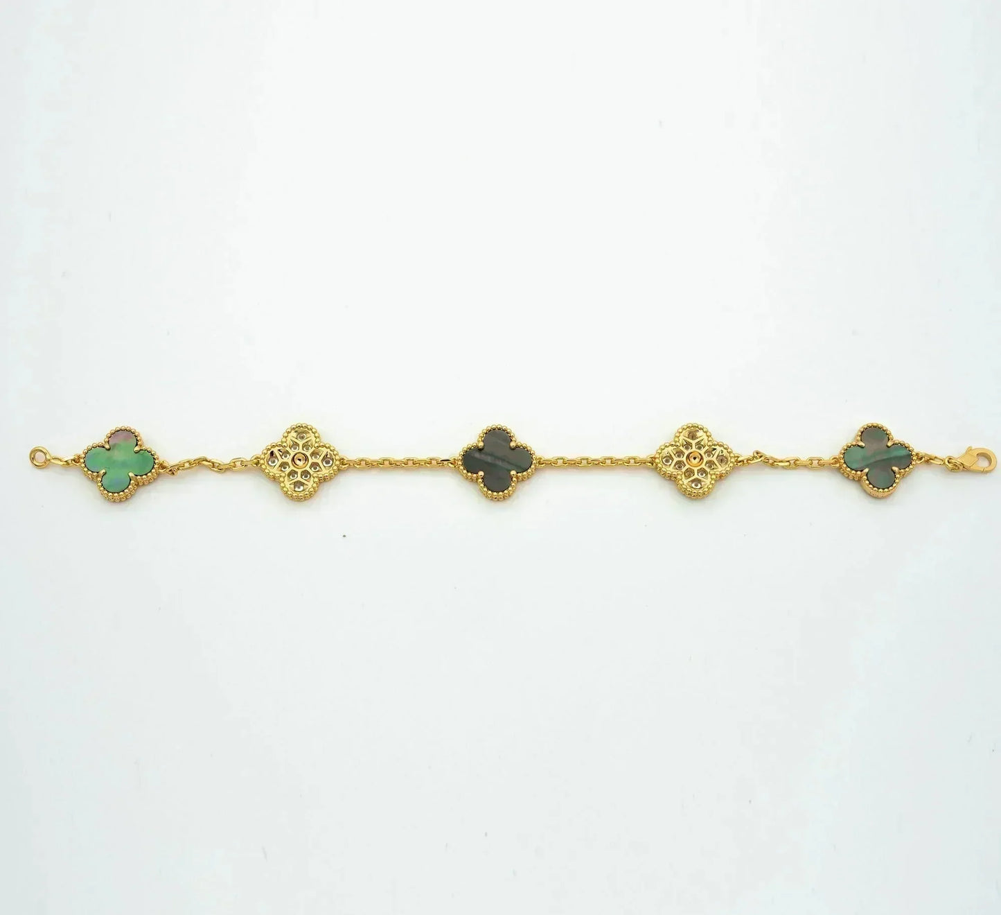 [GALE]クローバー 5モチーフ グレーモップ ダイヤモンドブレスレット