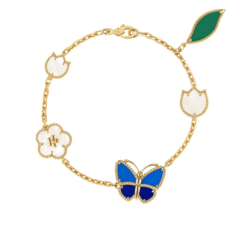 [GALE]LUCKY SPRING GOLD BLUESTONE WHITE MOTHER-OF-PEARL BRACELET
